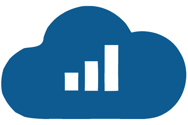 Cloud with a bar chart icon representing data analytics or cloud-based statistics.