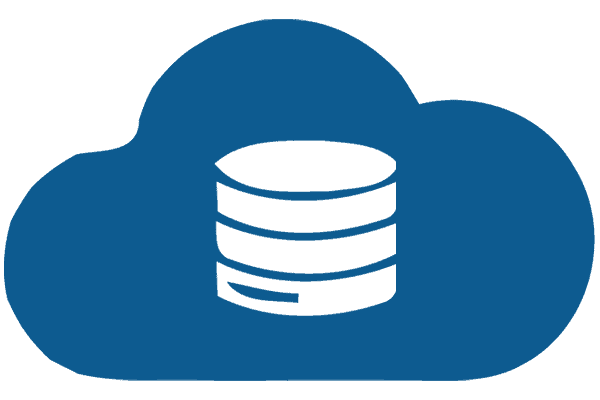 Cloud storage icon with a database symbol inside.