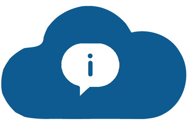 "Information icon inside a blue cloud shape".